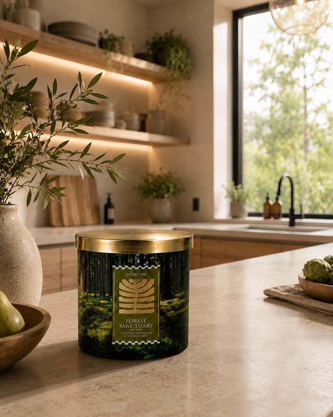Forest Sanctuary Scented Candle, Soy Wax Blend, 14.5 oz, 3wick Pine Needles, Forest Lily, Fresh Lavender, Worn Cedarwood