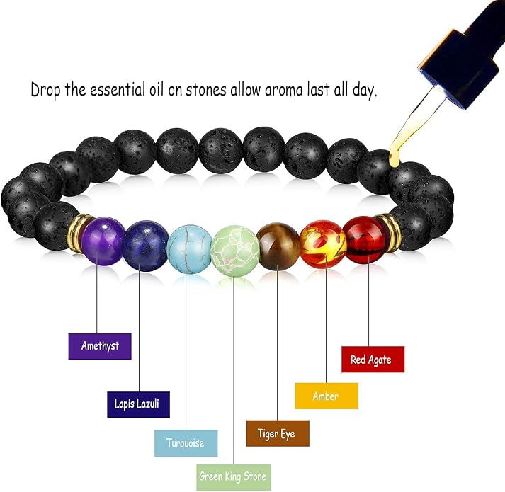 ONESING 2-12 Pcs Chakra Bracelets for Women Rock 7 Chakras Crystals and Healing Stones Bracelets 8mm Crystal Bracelets Yoga Beaded Bracelets for Women Men Essential Oil Diffuser