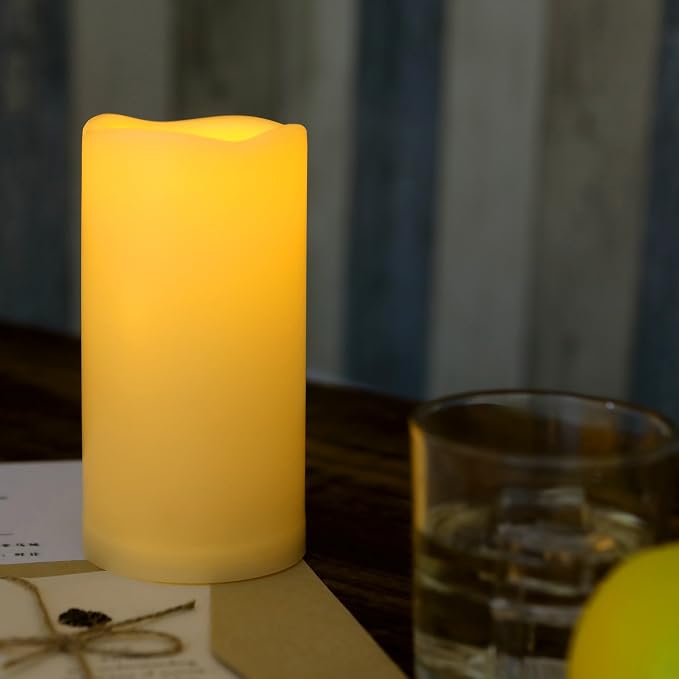 Outdoor Waterproof Flameless LED Pillar Candle with Remote Timer Battery Operated Plastic Flickering Decorative Fake Candle Light for Festival Celebration Wedding Party Decoration Gift Choice 3”x 6”