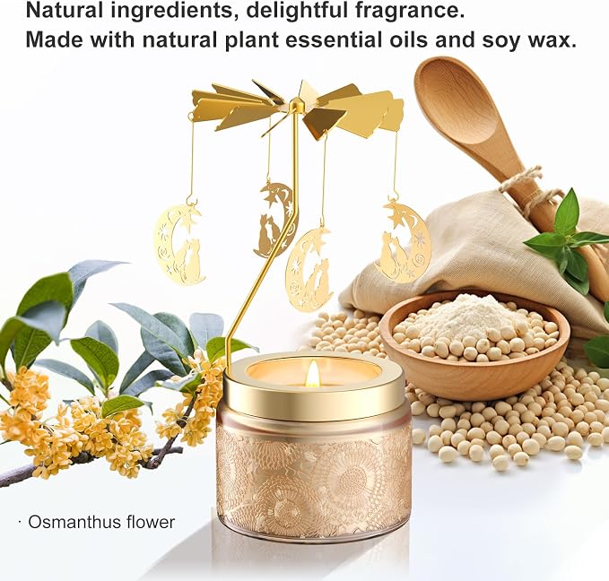 Rotatable Osmanthus Flower Scented Candle, Gifts for Women, Single-Wick with 20 Hours of Burn Time, Ideal for Creating Relaxing Ambience & Holiday Gifting (Moon Cat)