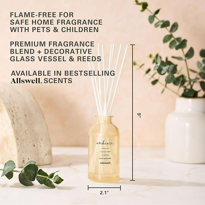 Scented Reeds Diffuser 3 fl oz (90mL) with 8 Synthetic Reeds (Embrace (Vanilla + Sugarcane + Almond))