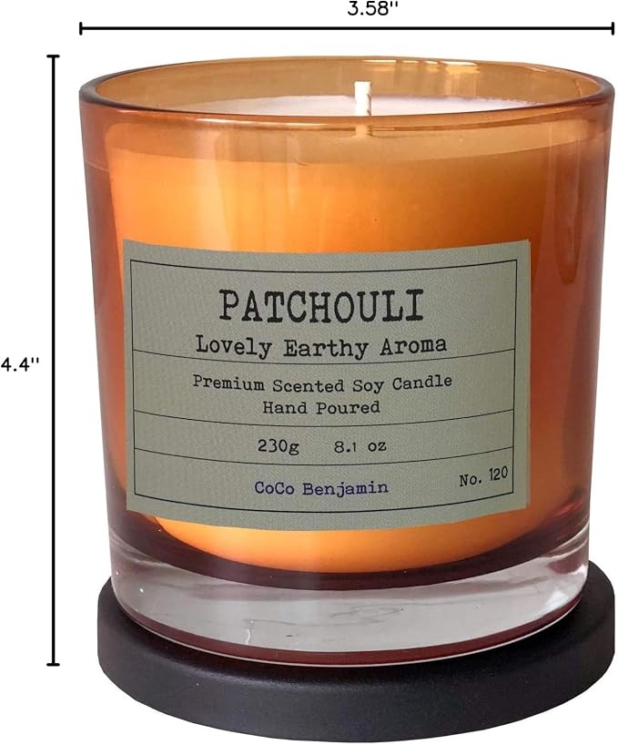 100% Natural Soy Wax Candle by CoCo Benjamin - Highly Scented & Hand-Poured Luxury Candle (Patchouli)- Clean Burning Cotton Wick