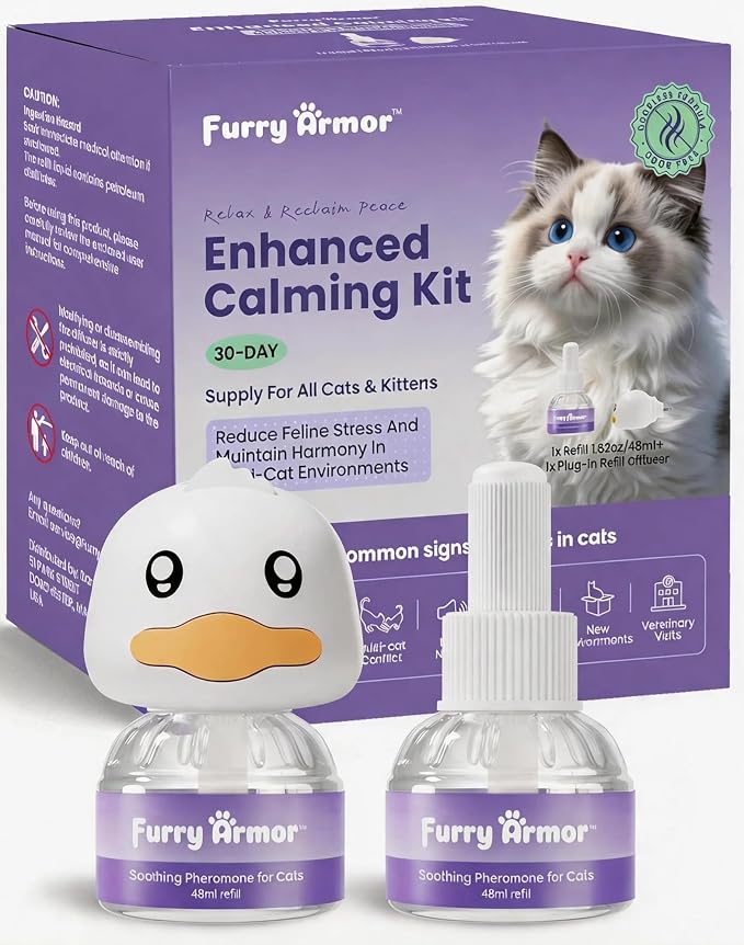 Cat Calming Diffuser for Cats - Pheromone Diffuser to Calm Cats - Multi‑Cat Starter Kit (1 Plug‑in + 48ml Refill) - Reduces Scratching, Meowing, Hiding, Urine Marking - Odorless | Stops spraying & scratching naturally, safe low-heat, no oily residue, w...