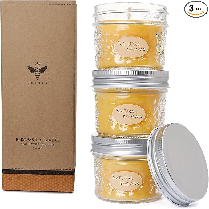 DEYBBY 3 Pack Beeswax Jar Candles Set - Beeswax Candles Gift, Each18 Hrs Burn - Handpour Bees Wax Candle for Home Decor Bath Relaxation Housewarming Gift with Natural Scent