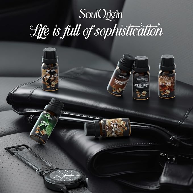 Soulorigin Gentleman Fragrance Oils Set, Essential Oil for Diffuser, Diffuser Oil, Use for Soap Candle Making, Sandalwood, Cedar, Rum, Leather, Smoky Oud, and Frankincense & Myrrh