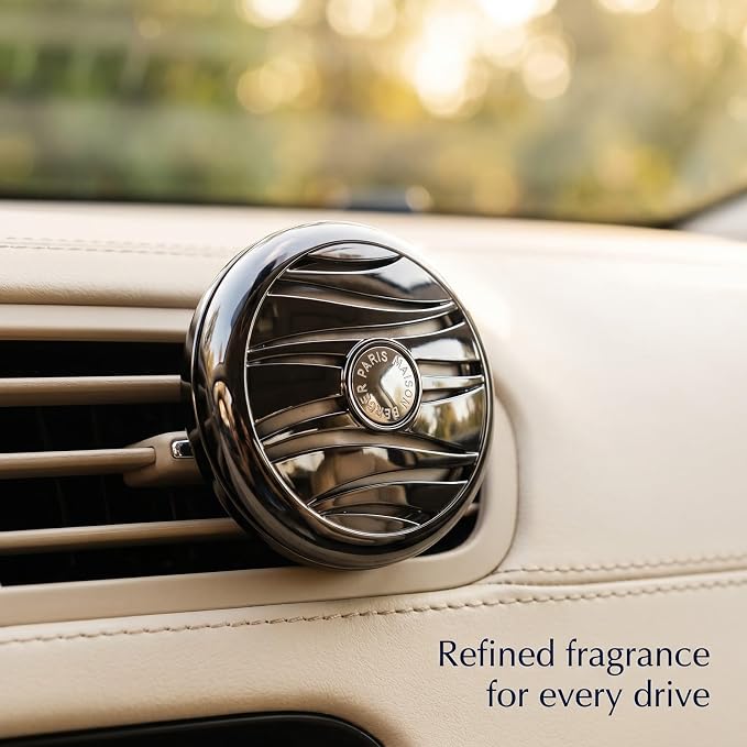 MAISON BERGER Car Diffuser Set, Holly Amber Powder | Warm Amber Sandalwood Notes, Refillable Vent Clip with Ceramic Refill, Passive 4-Week Diffusion, Made in France
