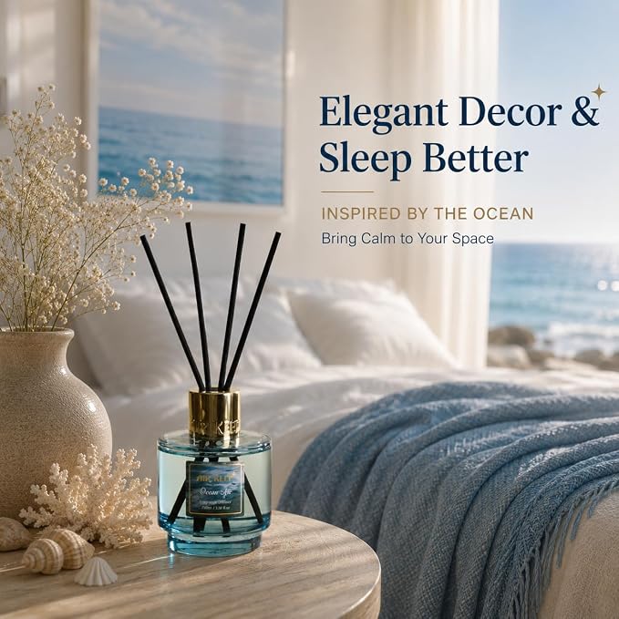 Airkeep Reed Diffuser Set with Refill & 8 Reed Sticks, 6.96 fl oz Ocean Air Home Fragrance, Long Lasting Aromatherapy Diffuser for Bedroom, Bathroom & Living Room