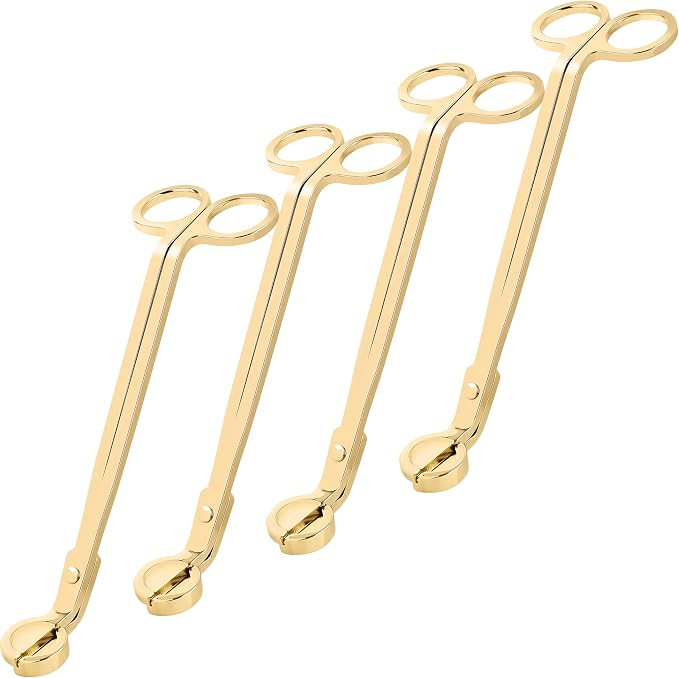 Airy Abode Candle Wick Trimmer 4 Pack, 7 Inch Stainless Steel Wick Cutters for Candles, Cleaner Burn and Less Soot, Gold