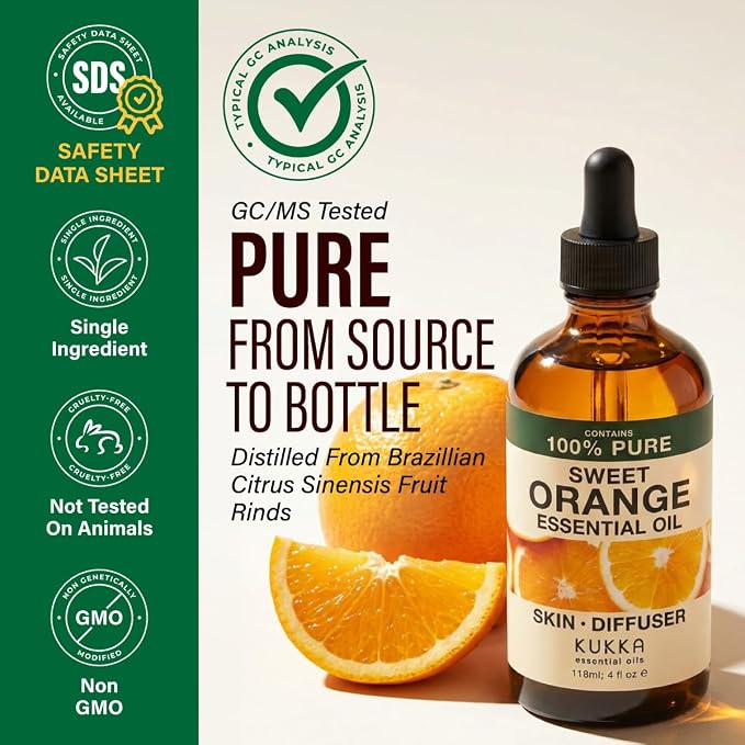 100% Pure Orange Oil - 4 Fl Oz Orange Essential Oil for Hair, Skin, Diffuser, Aromatherapy & DIY Soap Making Scent