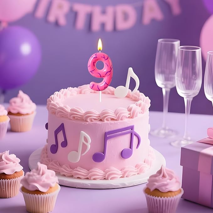 Number 9 Birthday Candle for Cake – Pink Gradient Number Candle with Mystic Rune Pattern, Decorative Cake Topper for Anniversary & Celebration