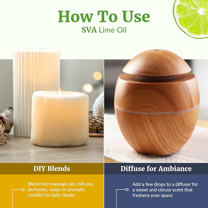 SVA Lime Essential Oil – 4 Fl Oz - for Diffuser, Skin & Hair Care – Ideal for Massage & DIY Blends - with Dropper