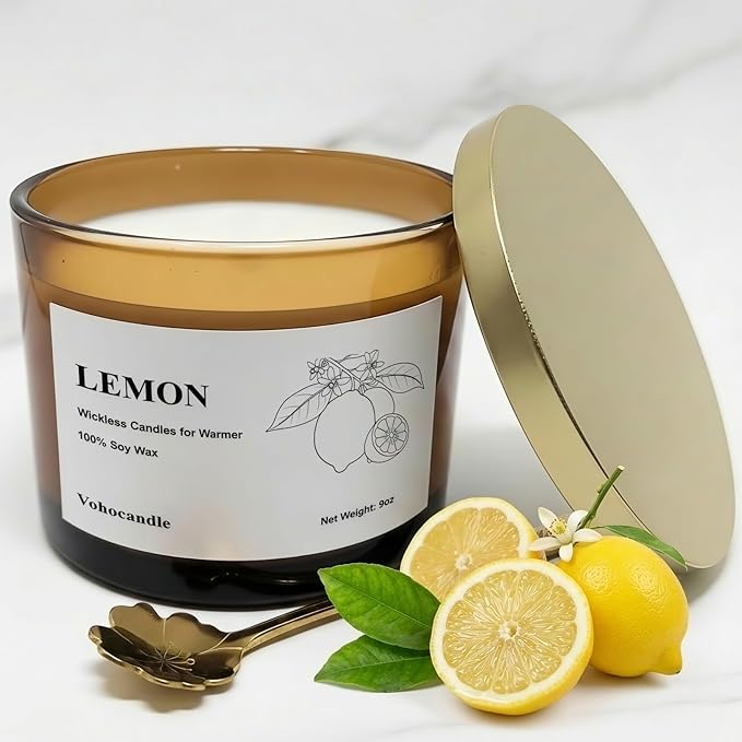 VOHO Lemon Wickless Candles for Candle Warmer Lamp, 9oz Soy Candle with Stirring Spoon & Lid, Wickless Lemon Aroma Ideal for Candle Lamp, Candles Gifts for Housewarming, Birthday, Summer Home Decor