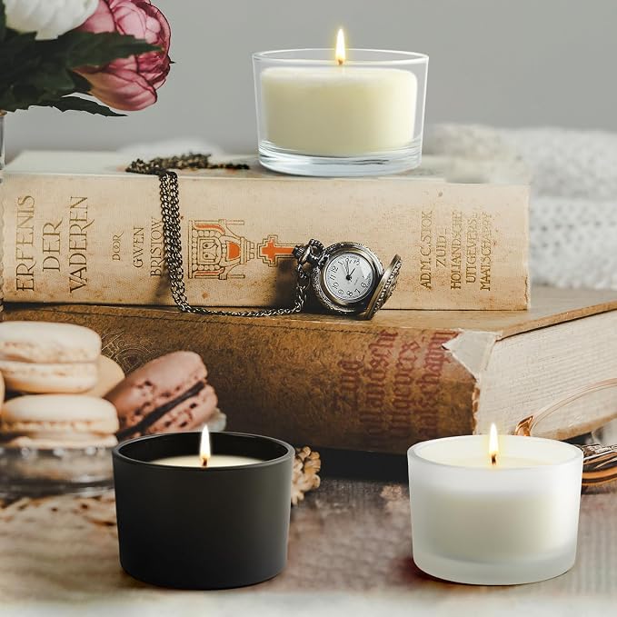 SHOWIN Thick Candle Jars for Making Candles 16 Pcs, 4 OZ Empty Jars with Wood Lids for Candle Making, Sample Container - Dishwasher Safe,Matte Black