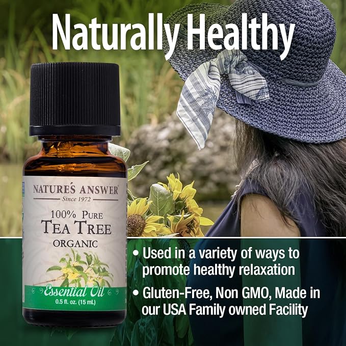 Nature’s Answer USDA Organic Tea Tree Essential Oil, 100% Pure | Natural Aromatherapy Oil for Diffuser/Humidifier, Steam Distilled 0.5 fl oz. (15ml) | Made in USA
