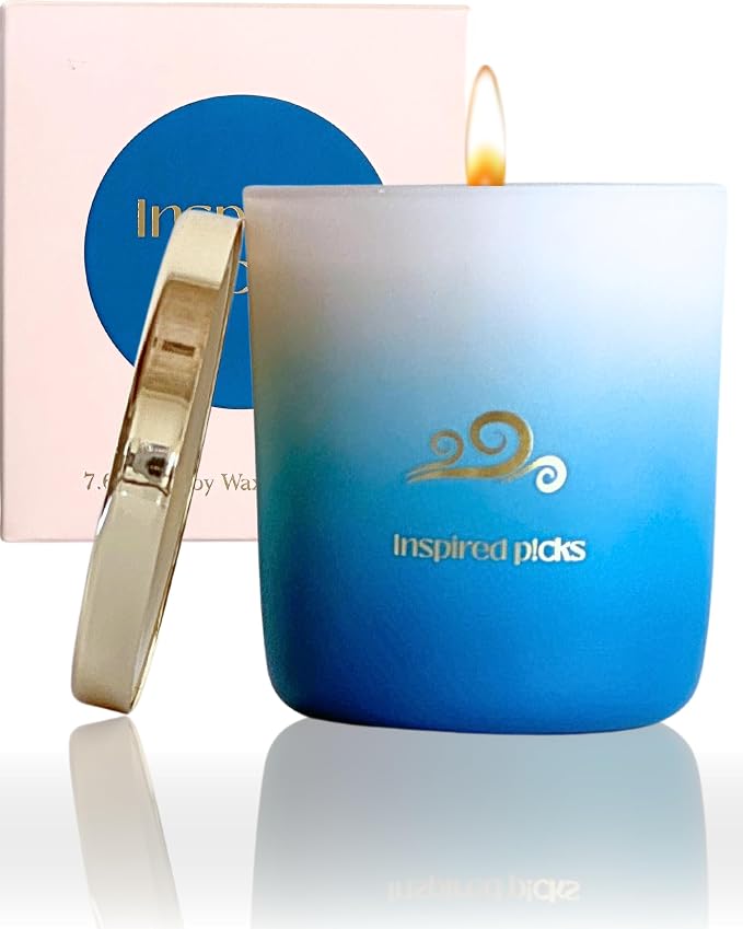 Bath Candle | Sea Breeze Scent w/Gold Blue Waves Symbol | Luxury Candle for Date Night, Spring Home Scents, Mother's Day, Bathroom & Gifts for Women