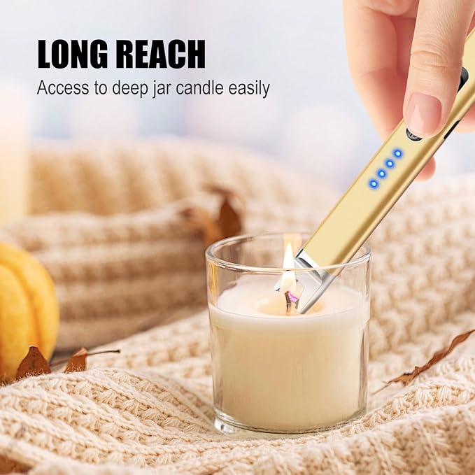 LcFun 2 Pack Candle Lighter Electric USB Rechargeable Plasma Arc Lighter with Safety Lock, Windproof Flameless Long Matches for Candle, Grill, BBQ, Camping, Gas Stoves (Gold,Pink)