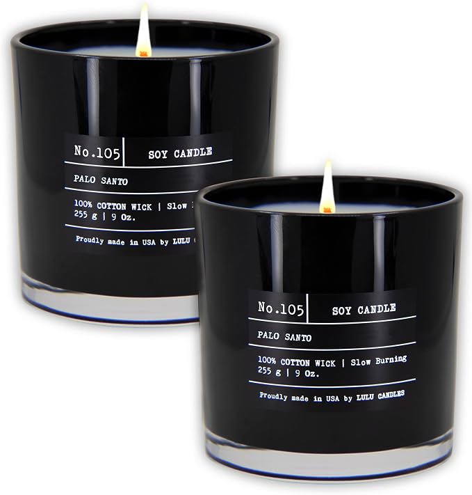 Lulu Candles | Palo Santo | Luxury Scented Soy Jar Candle | Hand Poured in The USA | Highly Scented & Long Lasting (9 Oz. 2 Pack)