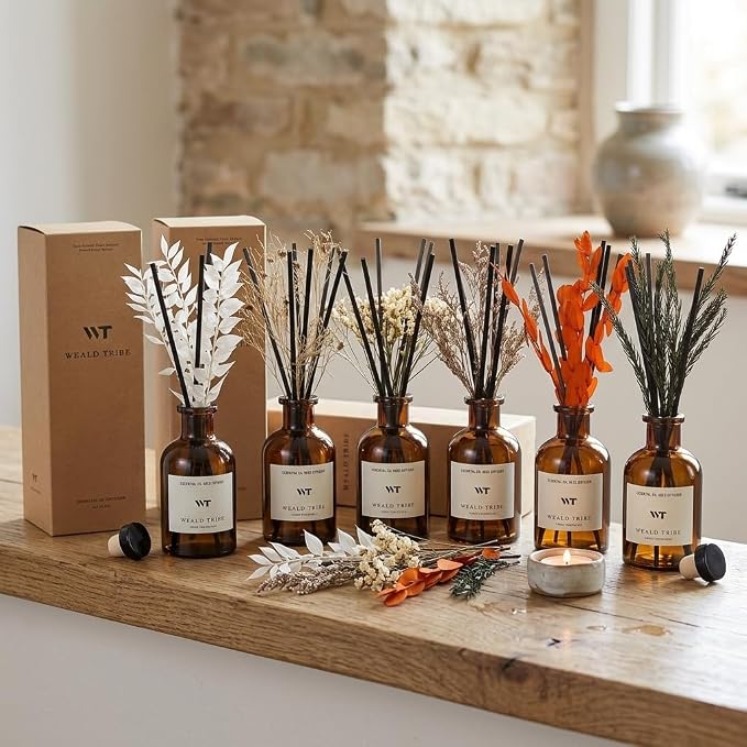 WEALD TRIBE Reed Diffuser Set for Bathroom Air Fresheners, Oil Diffuser Sticks | French Black Juniper & Cedar Scent 4.0 fl oz Home Fragrance with Sticks Defusers | House Bedroom Office Shelf Decor