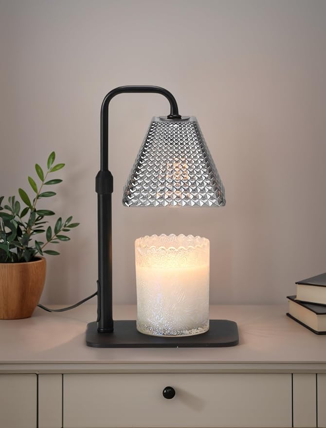 Candle Warmer Lamp with Timer & Dimmer, 2 Bulbs, Height Adjustable, Fit All Size Jar Scented Candles, Safe Aromatherapy Light for Sleep, Work, Yoga, Bedroom, Office, Gift (Crystal Pyramid)