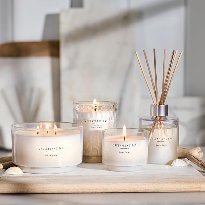 Chesapeake Bay, 14.5oz Salted Sands Scented Candle, Mood Evoking Fragrance, Sea Glass-Inspired Jar, Premium Soy Blend Wax with Essential Oils, Coastal Fragrance for Home Décor or Gifting