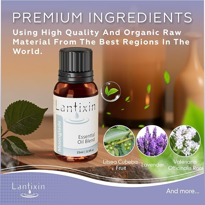 Lantixin Calming Essential Oil Blend – Lavender, Roman Chamomile & Rosemary in Natural Base – Relaxing Aromatherapy Scent for Diffuser, Sleep, Spa – for Home, Hotel – 0.5 Fl Oz (Moonglade Soothing)