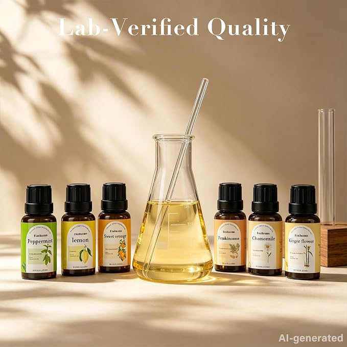 Fashome Energizing Essential Oils Set, 6-Pack,10ml for Diffusers & DIY | Citrus & Floral Aromatherapy Oils for Home Office & Focus - Peppermint, Sweet Orange, Lemon & Frankincense