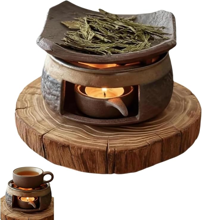 Ceramic Herb Burner Kit,Handmade Aromatherapy Stove for Essential Oils & Incense, Tealight Candle Holder Warmer for Home Office Meditation Relaxation (2)