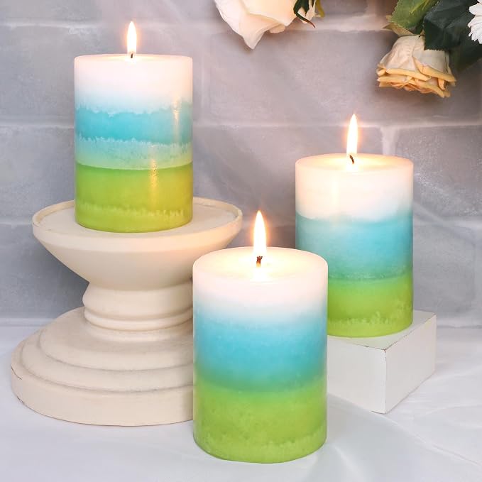 Mint Scented Pillar Candles - 3X4 Inch Aromatherapy Long Burning 35+ Hours, Clean Burning & Smoke-Free for Meditation Spaces, Home Offices