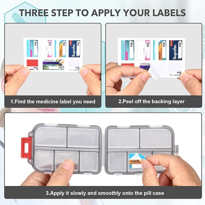 Travel Pill Organizer, 10 Compartments Small Portable Pill Case with 189 Medicine Labels, Compact Medicine Storage Box for Purse, Pocket, Airplane, Travel, Nurse Daily Use 3 Pack