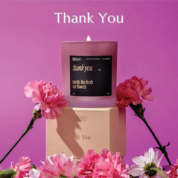 Benevolence LA Thank You Scented Candles | 10 oz, 40-50 Hour Burn, Thank You Gifts for Women, Men Coworkers | Appreciation Gifts for Best Friend | Christmas Candle - Smells Like Fresh Cut Flowers