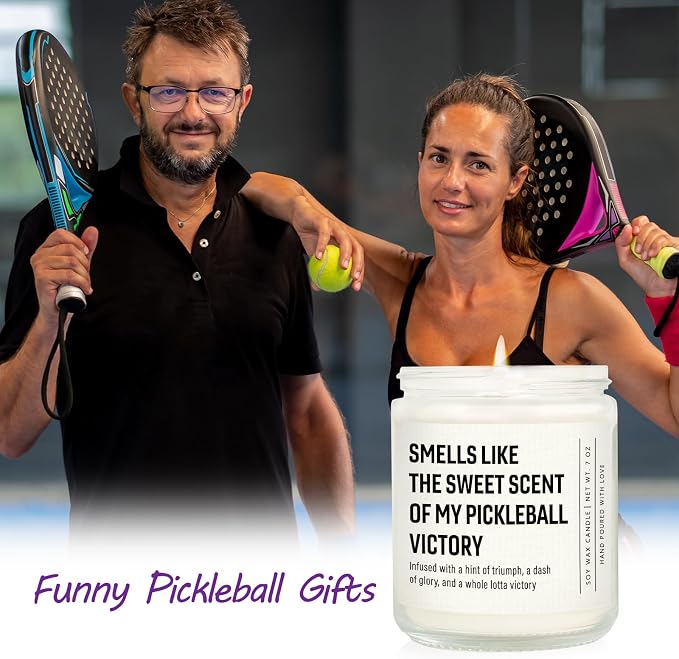 Shqiueos Funny Pickleball Gifts for Women - Smells Like Pickleball Victory Candle 7oz Lavender Scented, Gifts for Pickleball Lovers Players, Pickleball Tournament or Birthday Gift