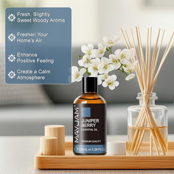 Juniper Berry Essential Oil, MAYJAM Pure Juniper Berry Oil Juniper Oil for Diffusers, Soap Candle Making, 3.38FL.OZ/100ML Essential Oils with Premium Glass Dropper
