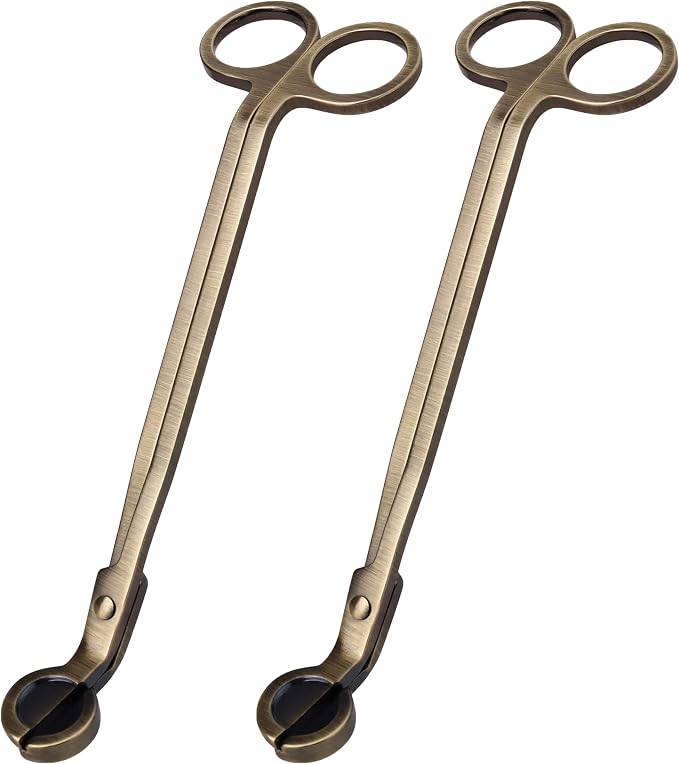 Airy Abode Candle Wick Trimmer 2 Pack, 7 Inch Stainless Steel Wick Cutters for Candles, Cleaner Burn and Less Soot, Brushed Gold