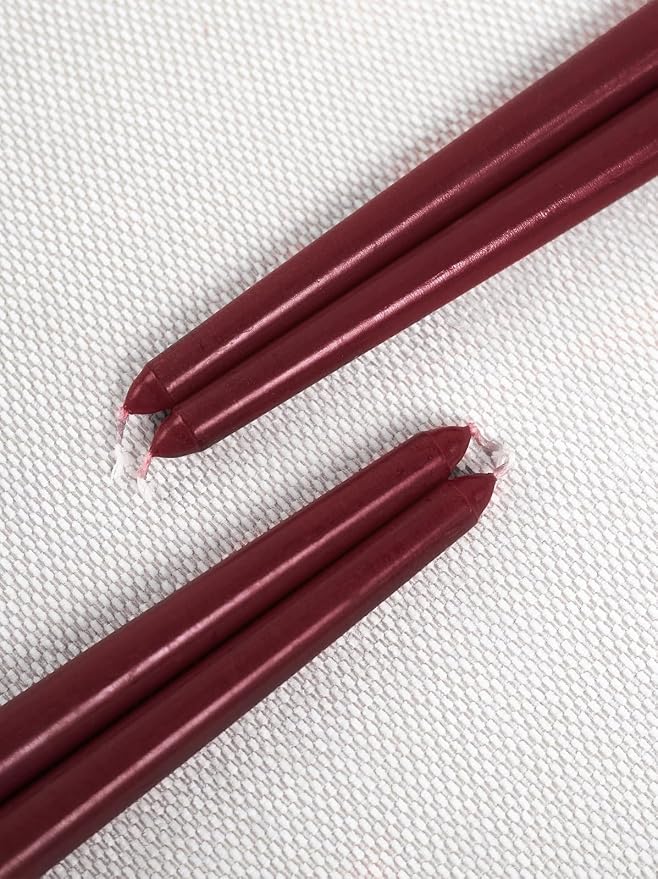 CANDWAX Burgundy 10 inch Taper Candles Pack of 4 - Unscented Dripless Burgundy Candlesticks - Perfect as Christmas Decorations and Home Decor for Dinner Table Centerpieces - Christmas Taper Candles