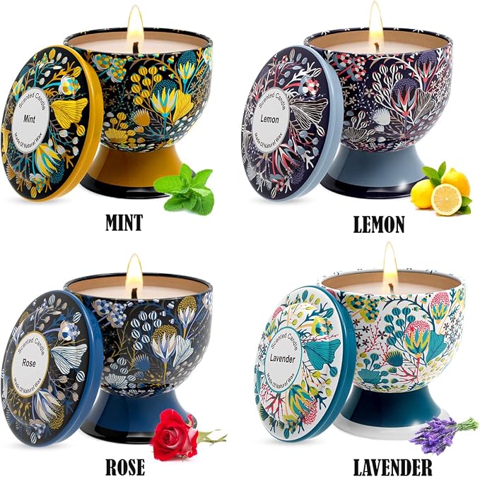 Home Aromatherapy Candle Set, Women's Aromatherapy Candle Birthday Gift Set, 4 Pack 4 oz 120 Hour Long Lasting Soy Candle Gift