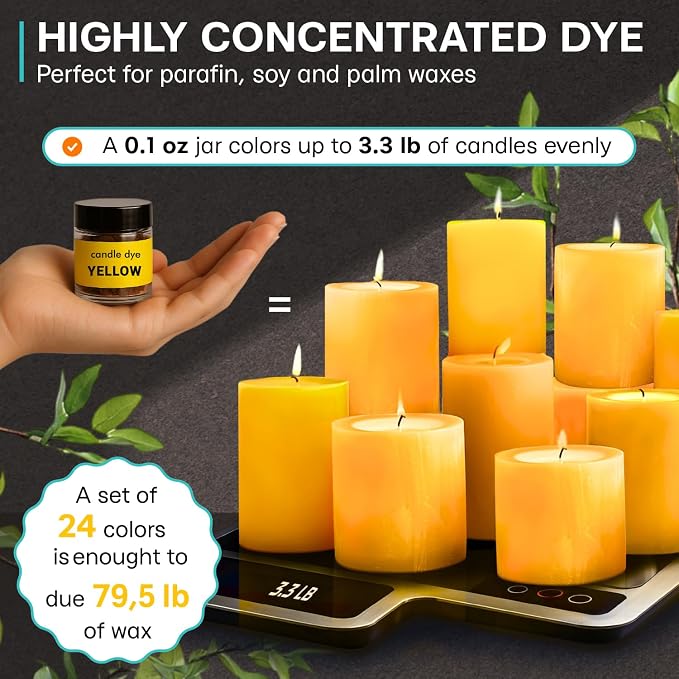 Candle Wax Dye for Soy Candle Making - 24 Popular Candle Dye Coloring Chips in Jars - Premium Candle Wax Coloring - Highly Concentrated Candle Chips Colors