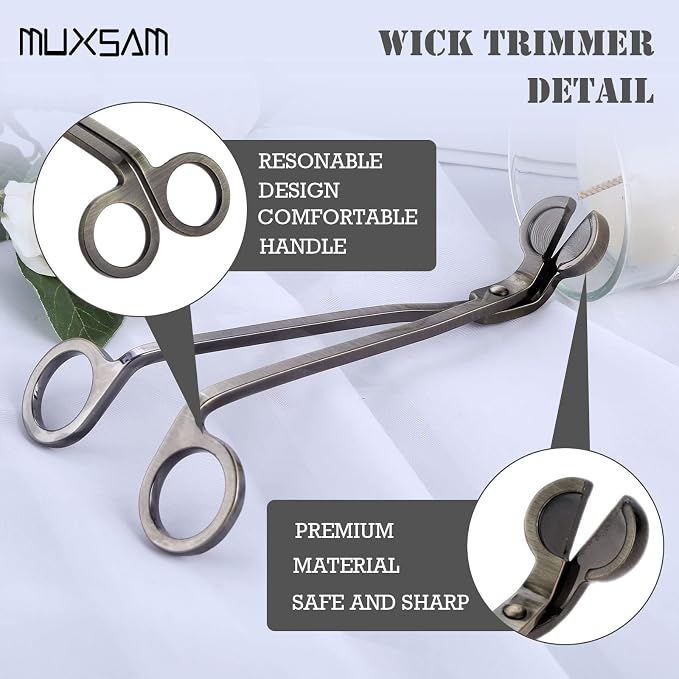 MUXSAM Candle Wick Trimmer, Wick Cutter, Steel Candle Scissor, Wick Clipper, Candle Shear Candle Care Tool for Scented Candle Lovers Gifts, Safely Remove Cut Wick Reduce Soot, Bronze