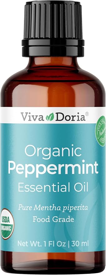 Viva Doria Peppermint Essential Oil, USDA Certified, Organic Peppermint Oil, 100% Pure, Natural Essential Oil, Undiluted, for Aromatherapy | Food Grade, 30 mL (1 Fluid Ounce)