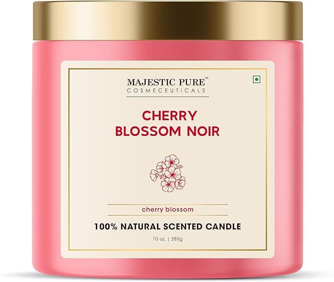 Majestic Pure Candle Cherry Blossom, Natural Scented, 10oz | Large Jar, 45+ Hours Burn Time, Giftable