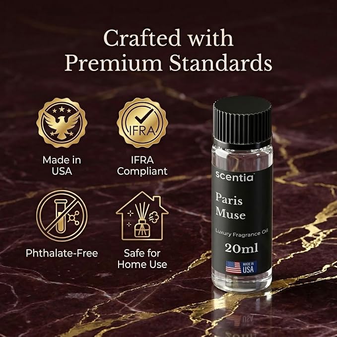 Scentia Paris Muse Aromatherapy Oil for Diffuser – Hotel Scent Inspired by Hotel Costes Paris – 20 mL – Rose, Sandalwood & Clove Natural Fragrance Oil for Waterless & Cold Air Diffusers, Made in USA