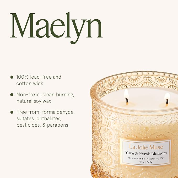 LA JOLIE MUSE Yuzu & Neroli Scented Candles for Home, Natural Soy 2-Wick | Large Jar Luxury Fresh Candle, Clean Non Toxic, Gifts for Women & Men, Spring Summer Candles, Pretty Candle, Citrus Orange