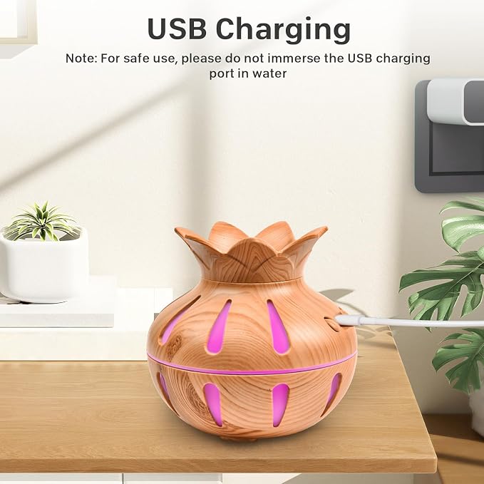 330ml Essential Oil Diffuser, Small Humidifier for Bedroom with USB Charging, LED Lights, 2 Filter Sticks, Portable Wood Grain Quiet Aromatherapy Mist Diffusers, Home Decor, Gifts