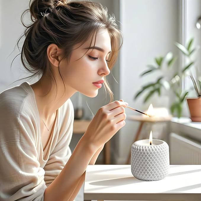 Scented Candle,Natural Chamomile Essential Oil Soy Wax Aroma Candle in Plaster Cup,Nordic Retro Style Aesthetic Candle for Relaxation,Meditation & Home Decor Gift