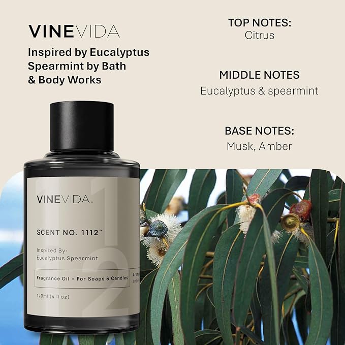VINEVIDA [4oz] Eucalyptus Spearmint Fragrance Oil for Candle Making and Soap Making - Premium Candle Scents for Soy Candles