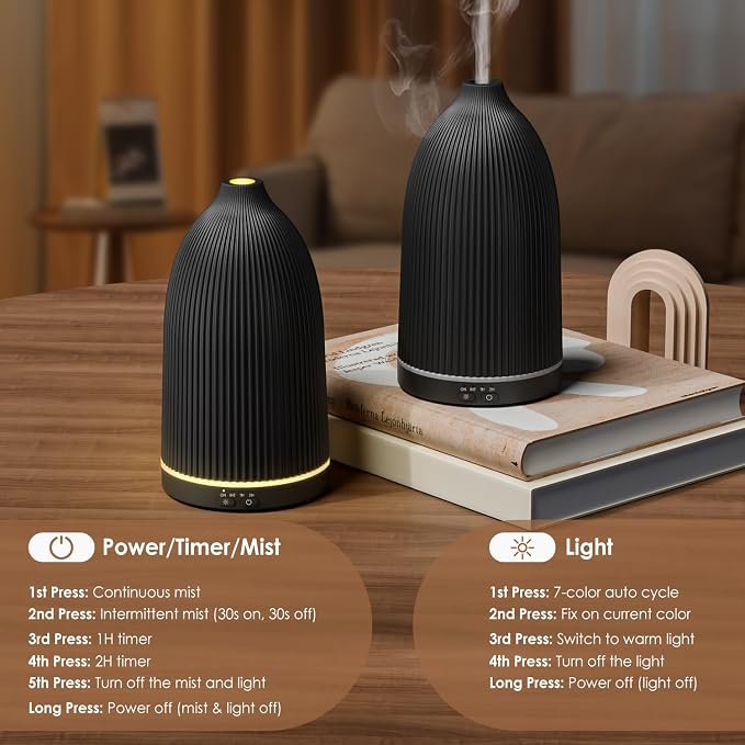 SALKING Essential Oil Diffuser, 100ml Aromatherapy Diffusers with Adjustable Mist Mode Timer Setting, Ultrasonic Diffusers for Essential Oils, 8 LED Colors, for Office Home (Black)