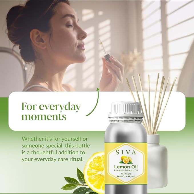Siva Lemon Essential Oil 16 Fl Oz – for Diffuser, Skin & Hair Care – Ideal for Aromatherapy, Massage & DIY Blends