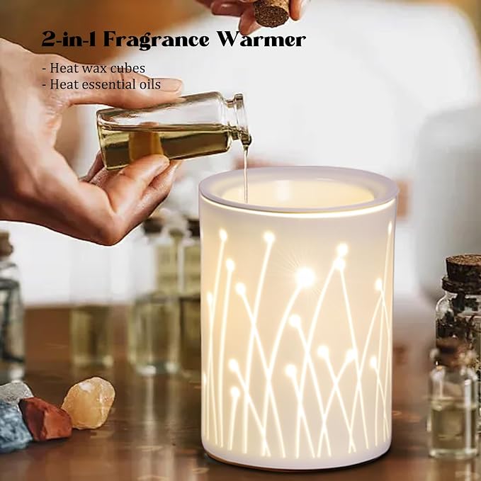 Ceramic Essential Oil Burner Aromatherapy, 3-in-1 Candle Wax Melt Warmer, Fragrance Melter White for Home Office Bedroom Aromatherapy Gift Decor, Flygrass