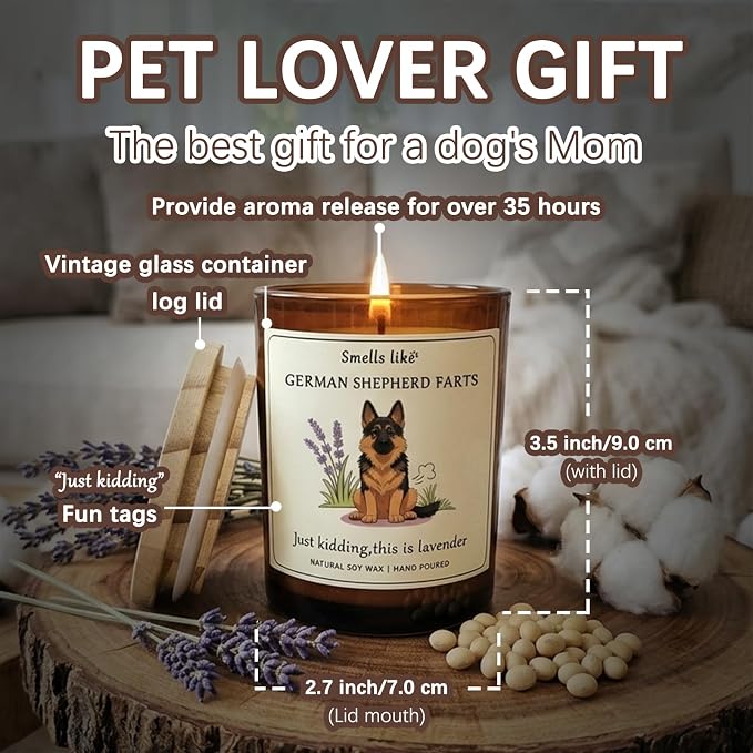 Gift for German Shepherd pet Owners & Dog Lovers - German Shepherd Dog Gifts for Women Crafted by Natural Soy Wax Lavender Scented Candle Perfect for Christmas Birthday Housewarming Home Decor