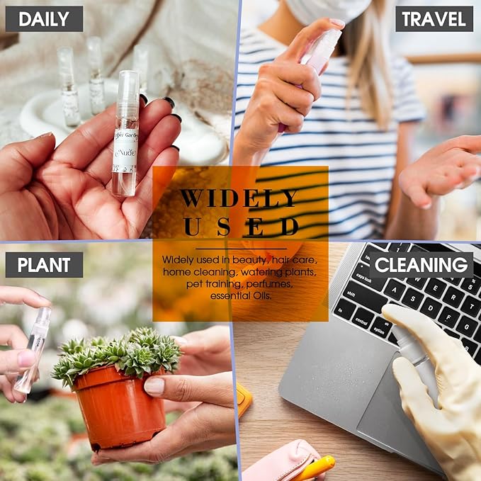 60PCS Small Perfume Sample Bottles, 30PCS 5ml Mini Spray Bottle with 30PCS 3ml Fine Mist Portable Travel Refillable Bottle, Plastic Atomizer Sprayer for Perfume