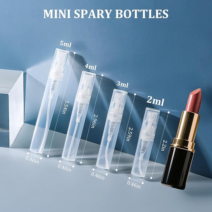 Chiallco Mini Perfume Sample Bottles, 2 ml Plastic Small Spray Bottle 10 Pack, Fine Mist, Portable Perfume Travel Refillable Bottle, Upgraded atomizer sprayer, Clear